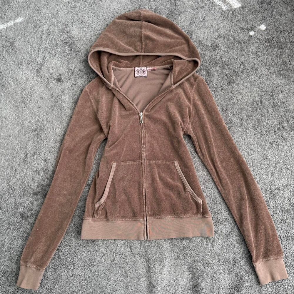 Y2k Juicy Couture brown terry cloth zip up hoodie